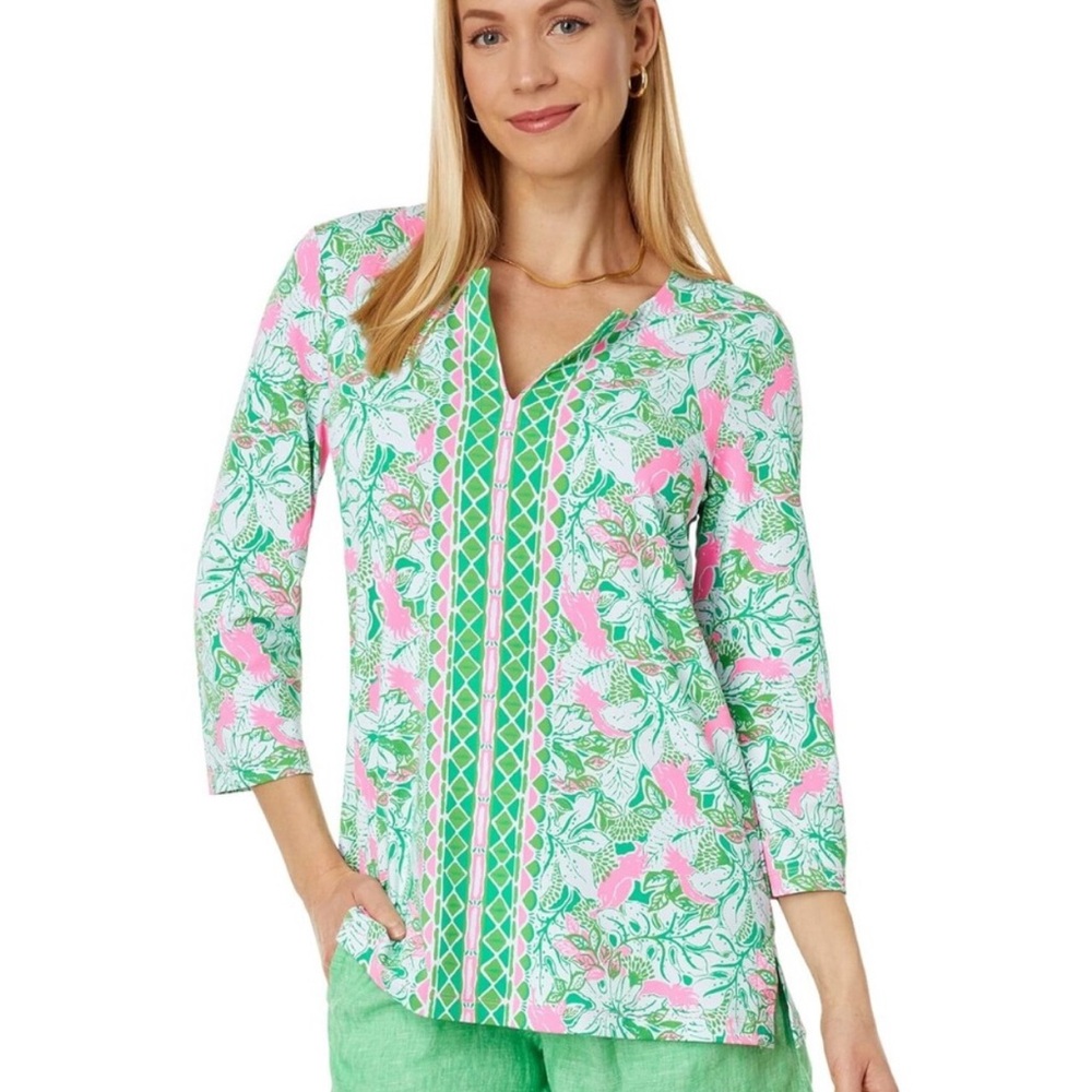 Lilly Pulitzer Green and Pink Tunic Sz M